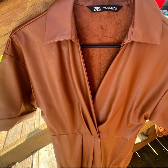 Zara Faux Leather Wrap Midi-Length Dress. Caramel/ Camel Brown. Size M. - Picture 6 of 11